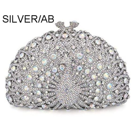 NWT Sparkling Bling Swarovski Crystal Rhinestone Peacock Clutch Bird Pur…